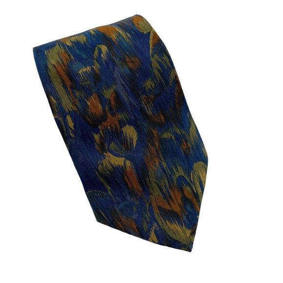 Ermenegildo Zegna Tie Men's Necktie Silk Blue Brown Abstract Watercolor - Picture 2 of 8